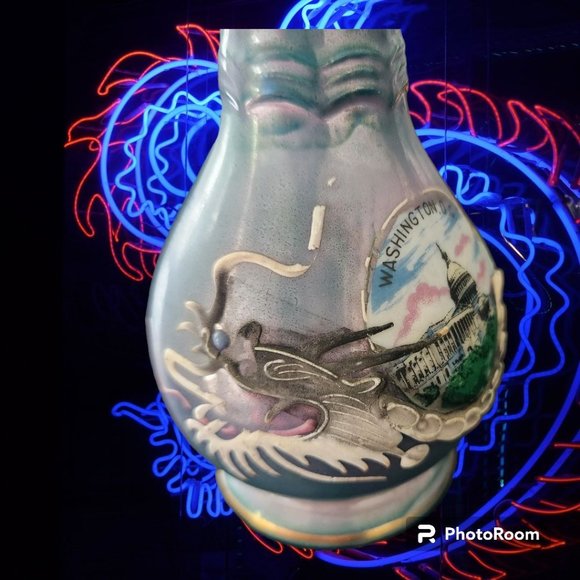 Vintage Japanese Moriage Dragonware Vase Souvenir Washington DC Original Sticker - Picture 2 of 7
